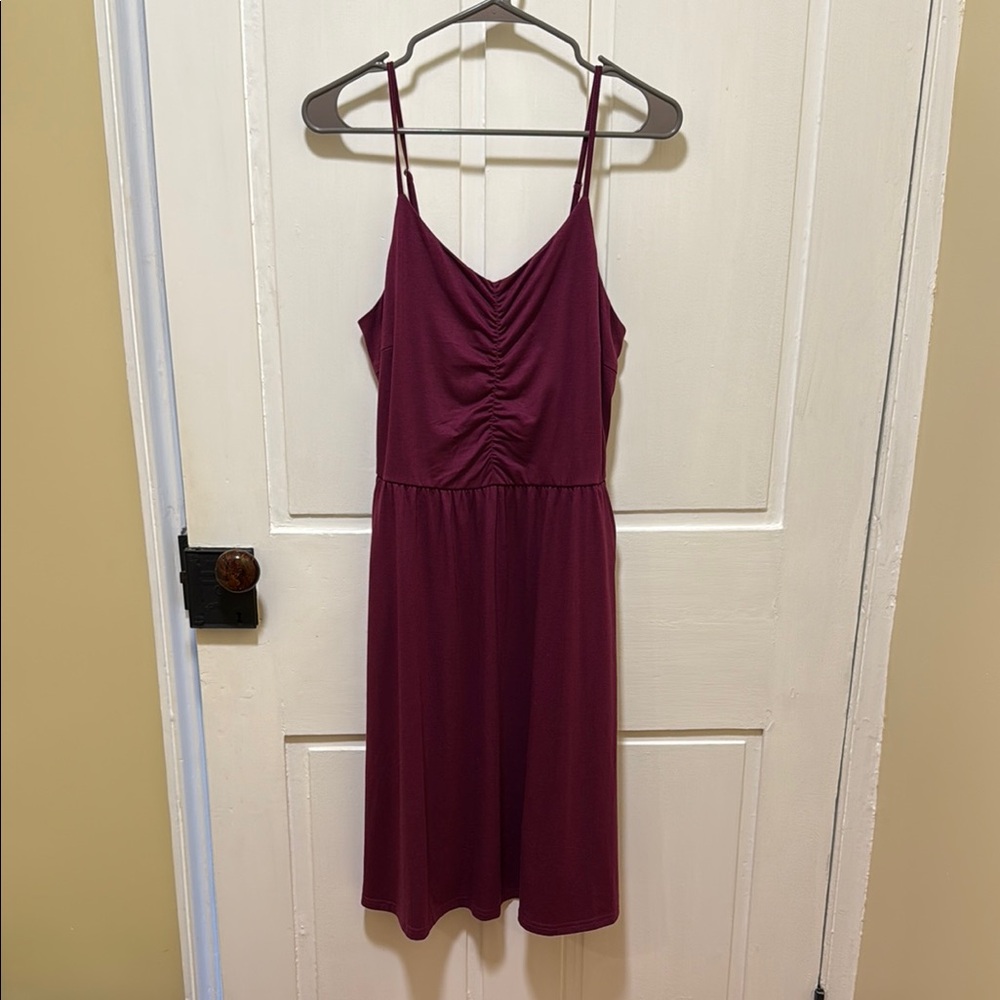 Red Ruched Spaghetti Strap Dress